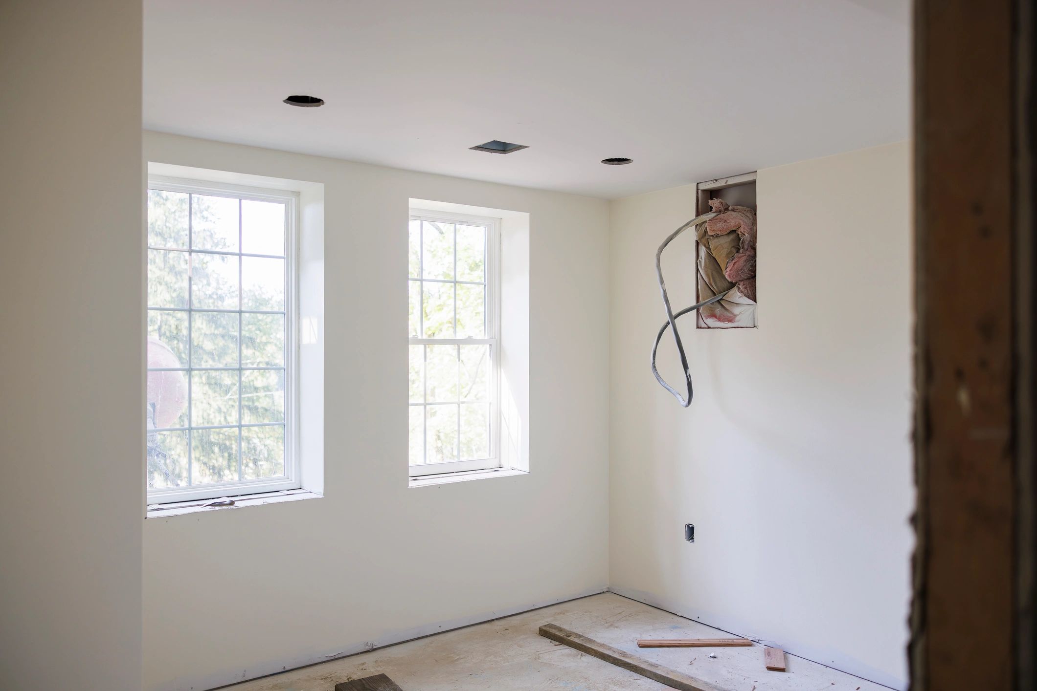 Renovated interior suitable for tile flooring installation